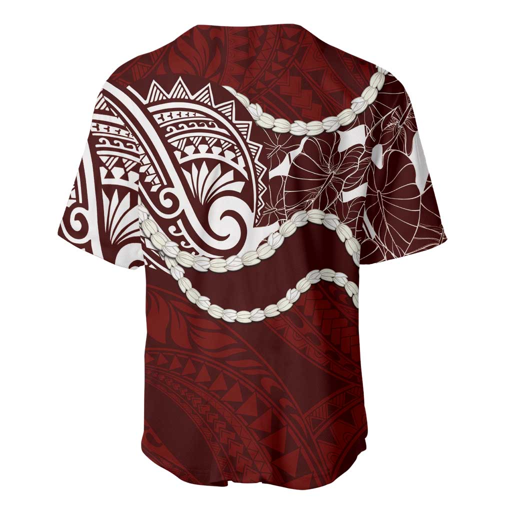 Aloha Hawaii Kalo Pikake Lei Baseball Jersey Chest Tattoo Oxblood Hawaiian Pattern LT14 - Polynesian Pride