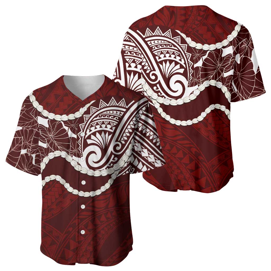 Aloha Hawaii Kalo Pikake Lei Baseball Jersey Chest Tattoo Oxblood Hawaiian Pattern LT14 - Polynesian Pride