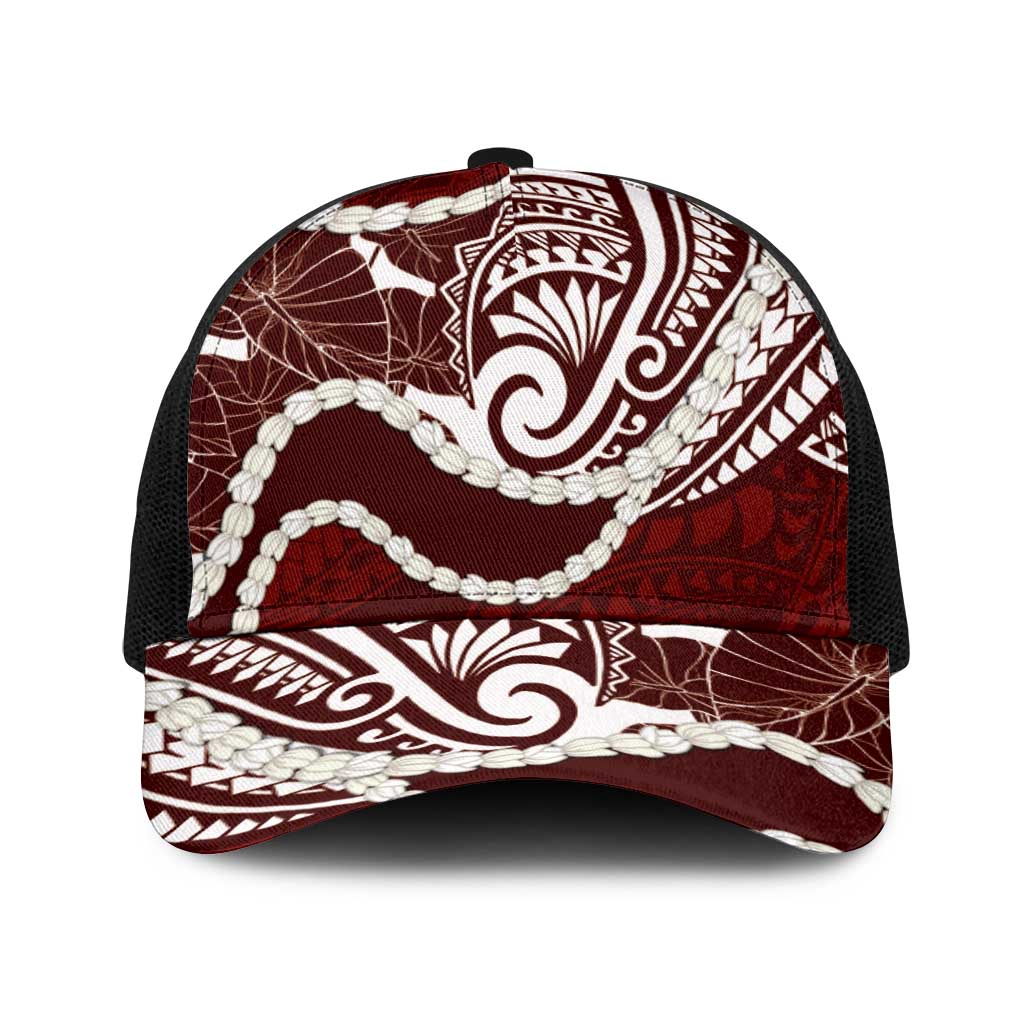 Aloha Hawaii Kalo Pikake Lei Baseball Net Cap Chest Tattoo Oxblood Hawaiian Pattern