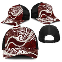 Aloha Hawaii Kalo Pikake Lei Baseball Net Cap Chest Tattoo Oxblood Hawaiian Pattern