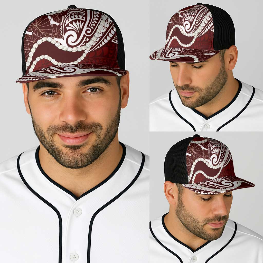 Aloha Hawaii Kalo Pikake Lei Baseball Net Cap Chest Tattoo Oxblood Hawaiian Pattern