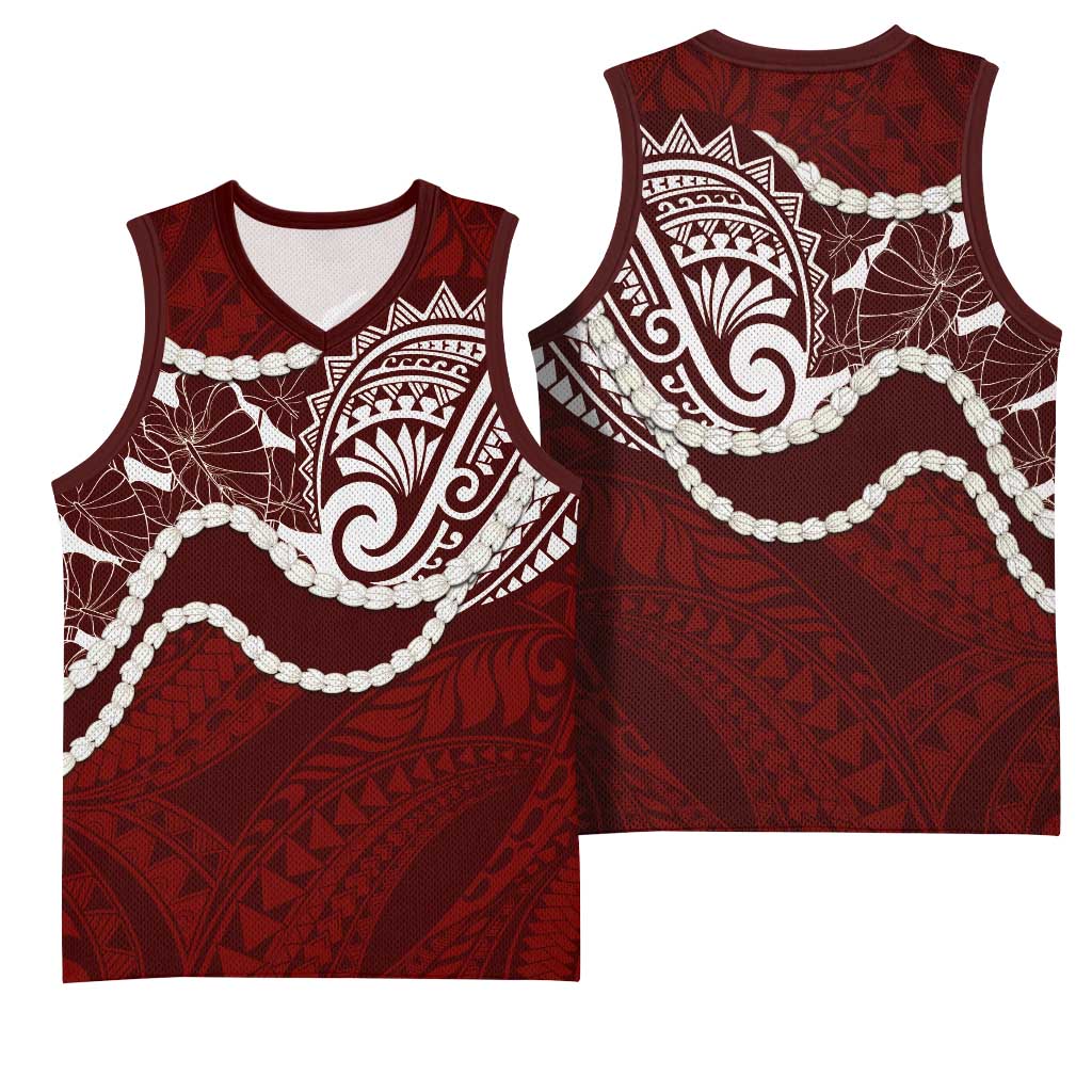 Aloha Hawaii Kalo Pikake Lei Basketball Jersey Chest Tattoo Oxblood Hawaiian Pattern
