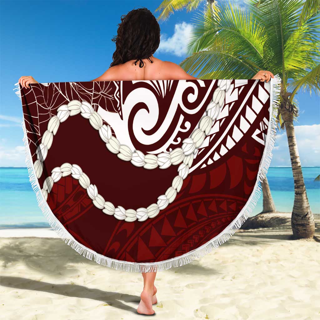 Aloha Hawaii Kalo Pikake Lei Beach Blanket Chest Tattoo Oxblood Hawaiian Pattern
