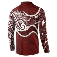 Aloha Hawaii Kalo Pikake Lei Button Sweatshirt Chest Tattoo Oxblood Hawaiian Pattern