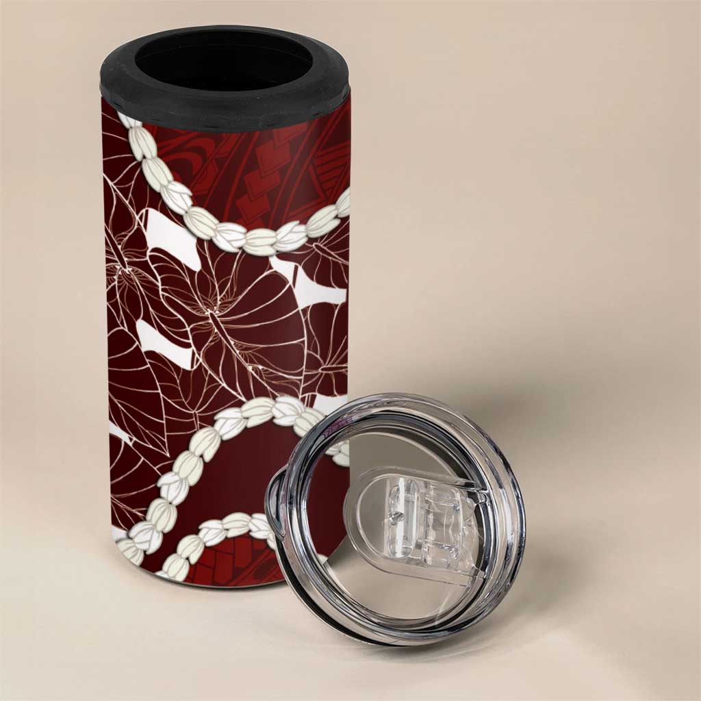 Aloha Hawaii Kalo Pikake Lei 4 in 1 Can Cooler Tumbler Chest Tattoo Oxblood Hawaiian Pattern LT14 - Polynesian Pride