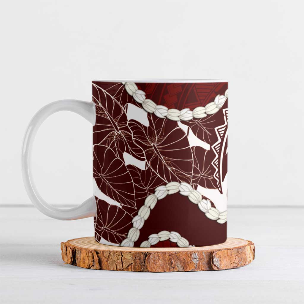 Aloha Hawaii Kalo Pikake Lei Ceramic Mug Chest Tattoo Oxblood Hawaiian Pattern LT14 Oxblood - Polynesian Pride