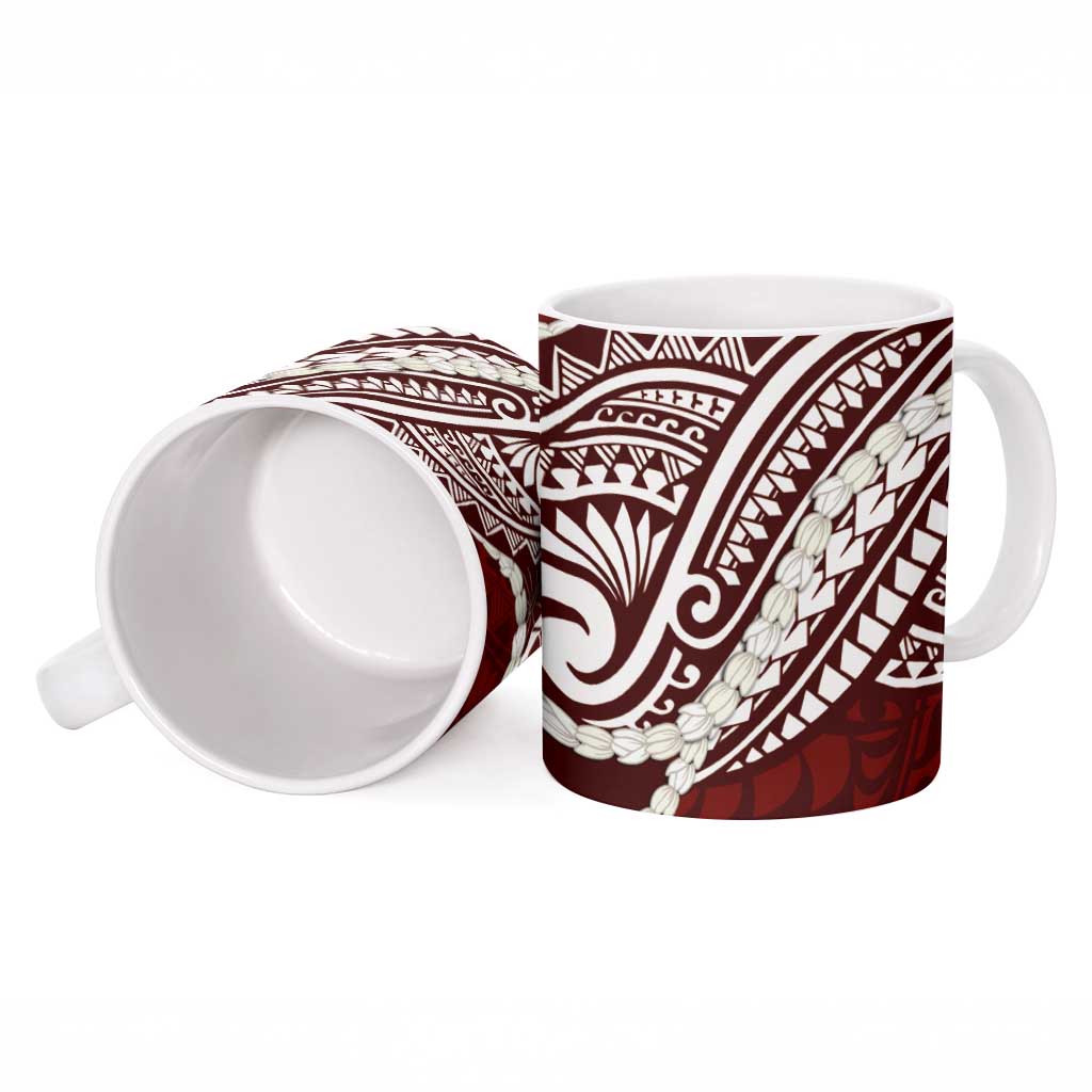 Aloha Hawaii Kalo Pikake Lei Ceramic Mug Chest Tattoo Oxblood Hawaiian Pattern LT14 - Polynesian Pride