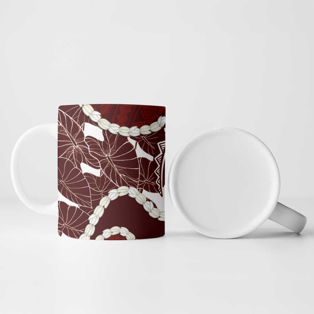 Aloha Hawaii Kalo Pikake Lei Ceramic Mug Chest Tattoo Oxblood Hawaiian Pattern LT14 - Polynesian Pride