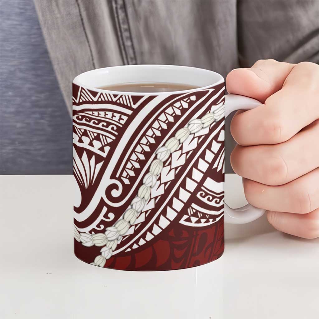 Aloha Hawaii Kalo Pikake Lei Ceramic Mug Chest Tattoo Oxblood Hawaiian Pattern LT14 - Polynesian Pride