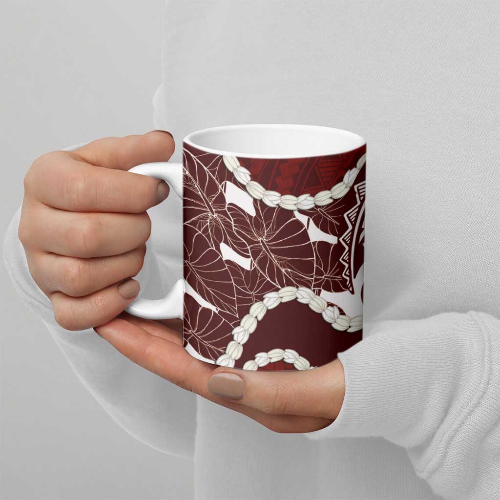 Aloha Hawaii Kalo Pikake Lei Ceramic Mug Chest Tattoo Oxblood Hawaiian Pattern LT14 - Polynesian Pride