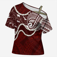 Aloha Hawaii Kalo Pikake Lei Cross Shoulder Shirt Chest Tattoo Oxblood Hawaiian Pattern