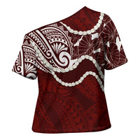 Aloha Hawaii Kalo Pikake Lei Cross Shoulder Shirt Chest Tattoo Oxblood Hawaiian Pattern