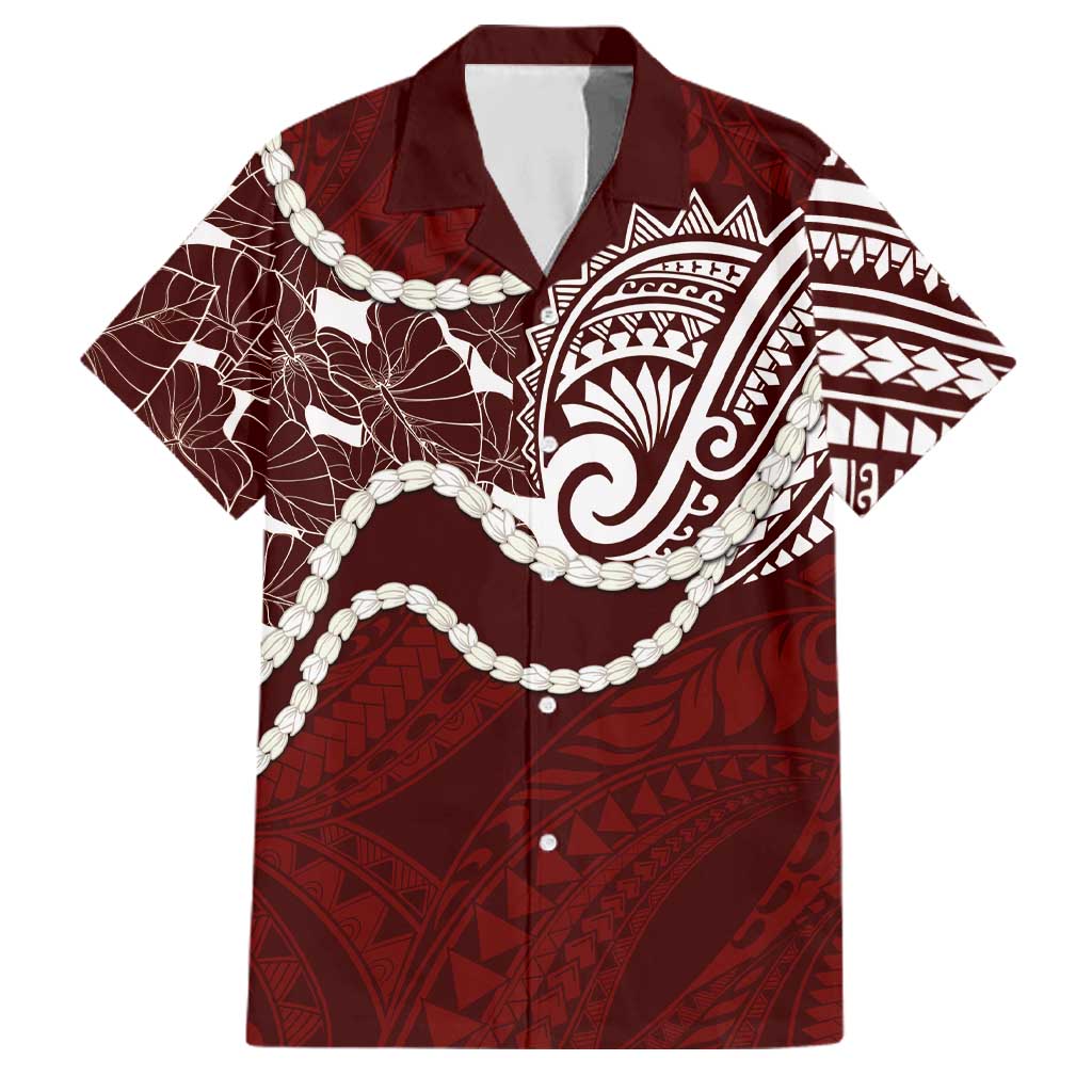 Aloha Hawaii Kalo Pikake Lei Family Matching Long Sleeve Bodycon Dress and Hawaiian Shirt Chest Tattoo Oxblood Hawaiian Pattern LT14 Dad's Shirt - Short Sleeve Oxblood - Polynesian Pride
