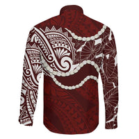 Aloha Hawaii Kalo Pikake Lei Family Matching Long Sleeve Bodycon Dress and Hawaiian Shirt Chest Tattoo Oxblood Hawaiian Pattern LT14 - Polynesian Pride
