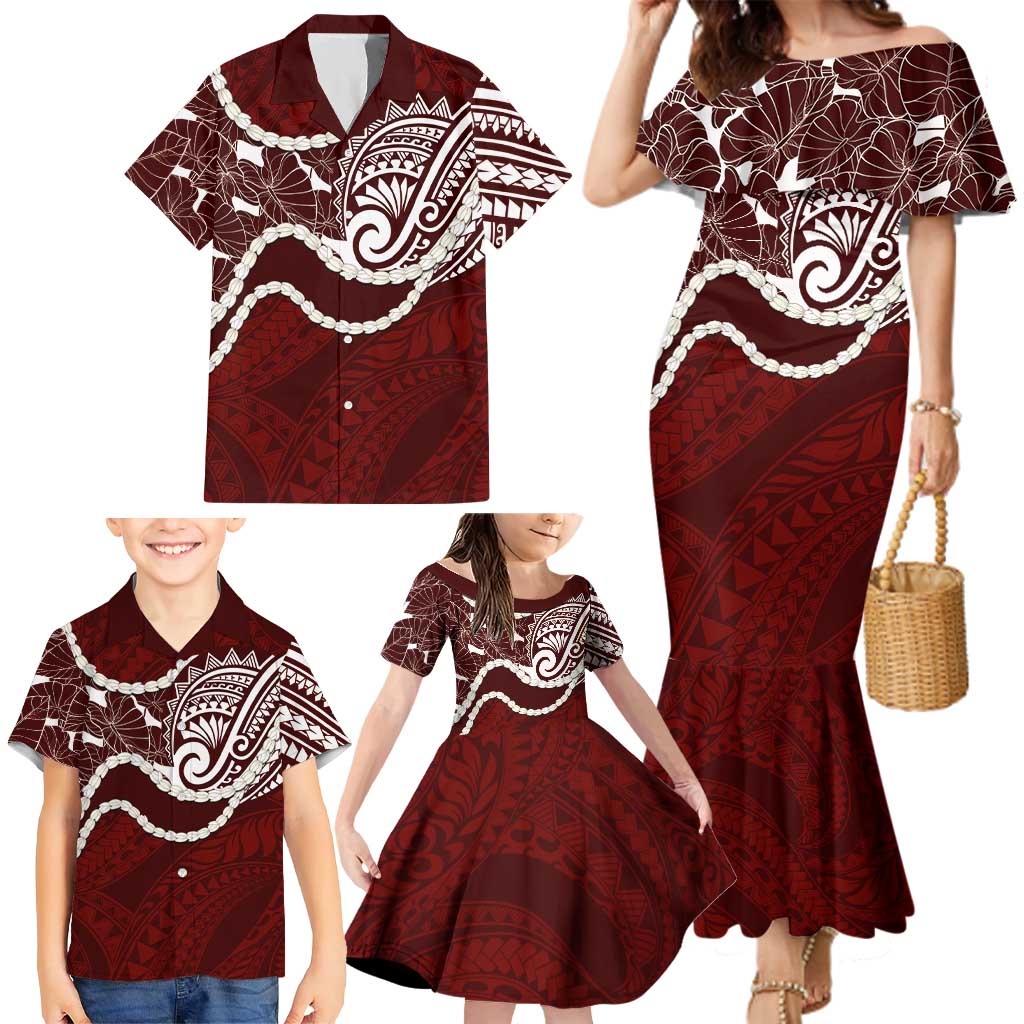 Aloha Hawaii Kalo Pikake Lei Family Matching Mermaid Dress and Hawaiian Shirt Chest Tattoo Oxblood Hawaiian Pattern LT14 - Polynesian Pride