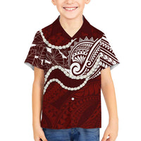 Aloha Hawaii Kalo Pikake Lei Family Matching Mermaid Dress and Hawaiian Shirt Chest Tattoo Oxblood Hawaiian Pattern LT14 Son's Shirt Oxblood - Polynesian Pride