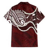 Aloha Hawaii Kalo Pikake Lei Family Matching Off Shoulder Maxi Dress and Hawaiian Shirt Chest Tattoo Oxblood Hawaiian Pattern LT14 - Polynesian Pride