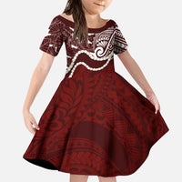 Aloha Hawaii Kalo Pikake Lei Family Matching Short Sleeve Bodycon Dress and Hawaiian Shirt Chest Tattoo Oxblood Hawaiian Pattern LT14 Daughter's Dress Oxblood - Polynesian Pride