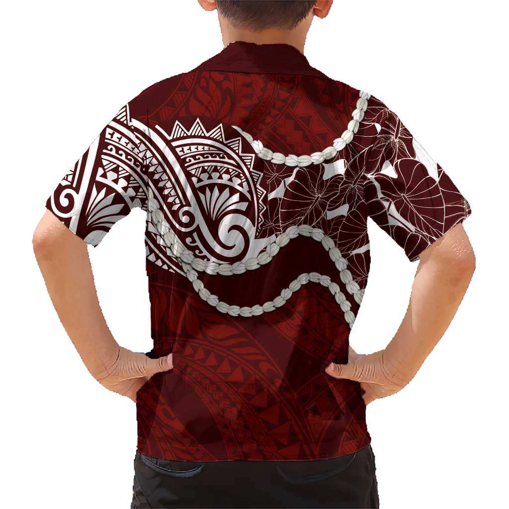 Aloha Hawaii Kalo Pikake Lei Family Matching Tank Maxi Dress and Hawaiian Shirt Chest Tattoo Oxblood Hawaiian Pattern LT14 - Polynesian Pride
