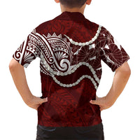 Aloha Hawaii Kalo Pikake Lei Family Matching Tank Maxi Dress and Hawaiian Shirt Chest Tattoo Oxblood Hawaiian Pattern LT14 - Polynesian Pride