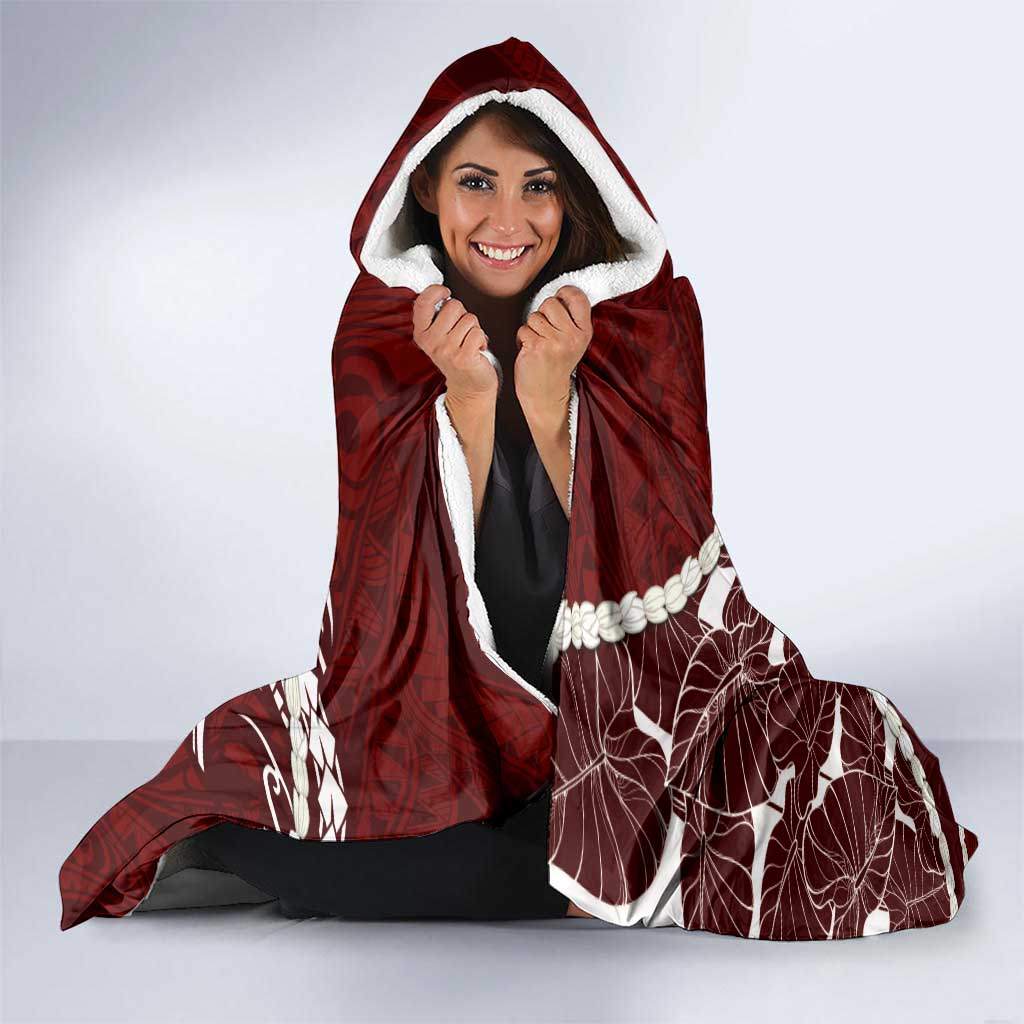 Aloha Hawaii Kalo Pikake Lei Hooded Blanket Chest Tattoo Oxblood Hawaiian Pattern