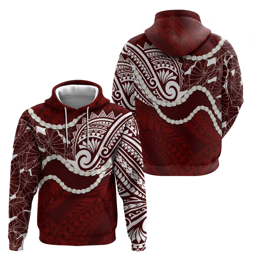 Aloha Hawaii Kalo Pikake Lei Hoodie Chest Tattoo Oxblood Hawaiian Pattern