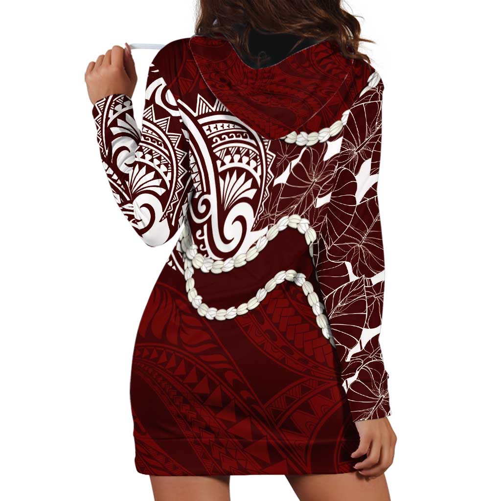 Aloha Hawaii Kalo Pikake Lei Hoodie Dress Chest Tattoo Oxblood Hawaiian Pattern LT14 - Polynesian Pride