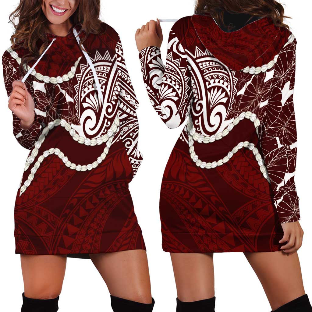 Aloha Hawaii Kalo Pikake Lei Hoodie Dress Chest Tattoo Oxblood Hawaiian Pattern LT14 - Polynesian Pride