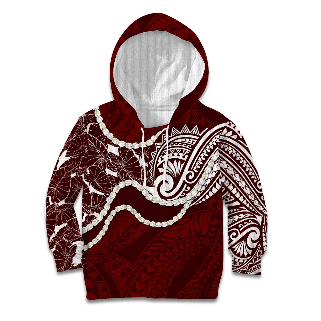 Aloha Hawaii Kalo Pikake Lei Kid Hoodie Chest Tattoo Oxblood Hawaiian Pattern