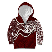 Aloha Hawaii Kalo Pikake Lei Kid Hoodie Chest Tattoo Oxblood Hawaiian Pattern LT14 Zip Hoodie Oxblood - Polynesian Pride