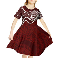 Aloha Hawaii Kalo Pikake Lei Kid Short Sleeve Dress Chest Tattoo Oxblood Hawaiian Pattern LT14 - Polynesian Pride