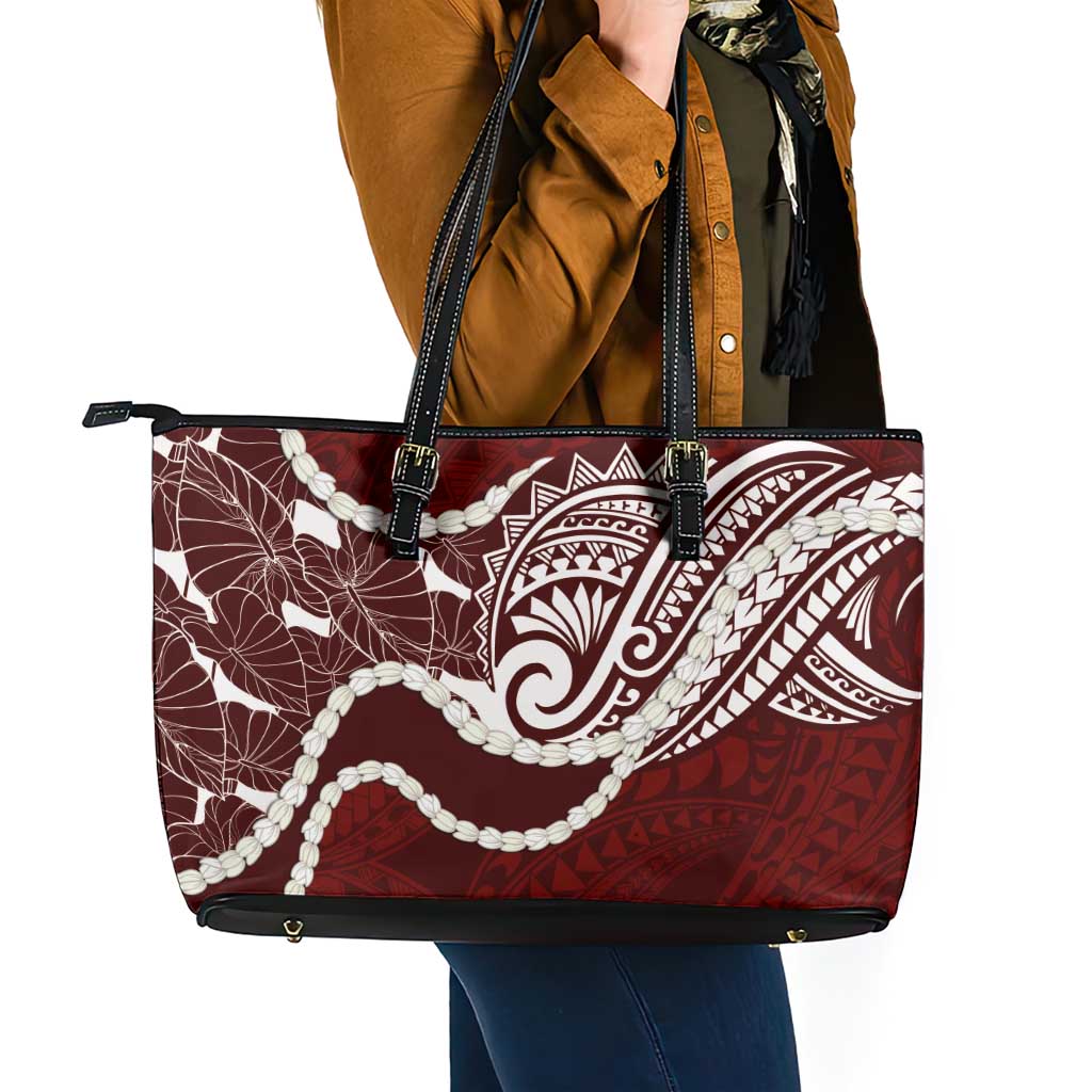 Aloha Hawaii Kalo Pikake Lei Leather Tote Bag Chest Tattoo Oxblood Hawaiian Pattern