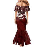 Aloha Hawaii Kalo Pikake Lei Mermaid Dress Chest Tattoo Oxblood Hawaiian Pattern LT14 - Polynesian Pride
