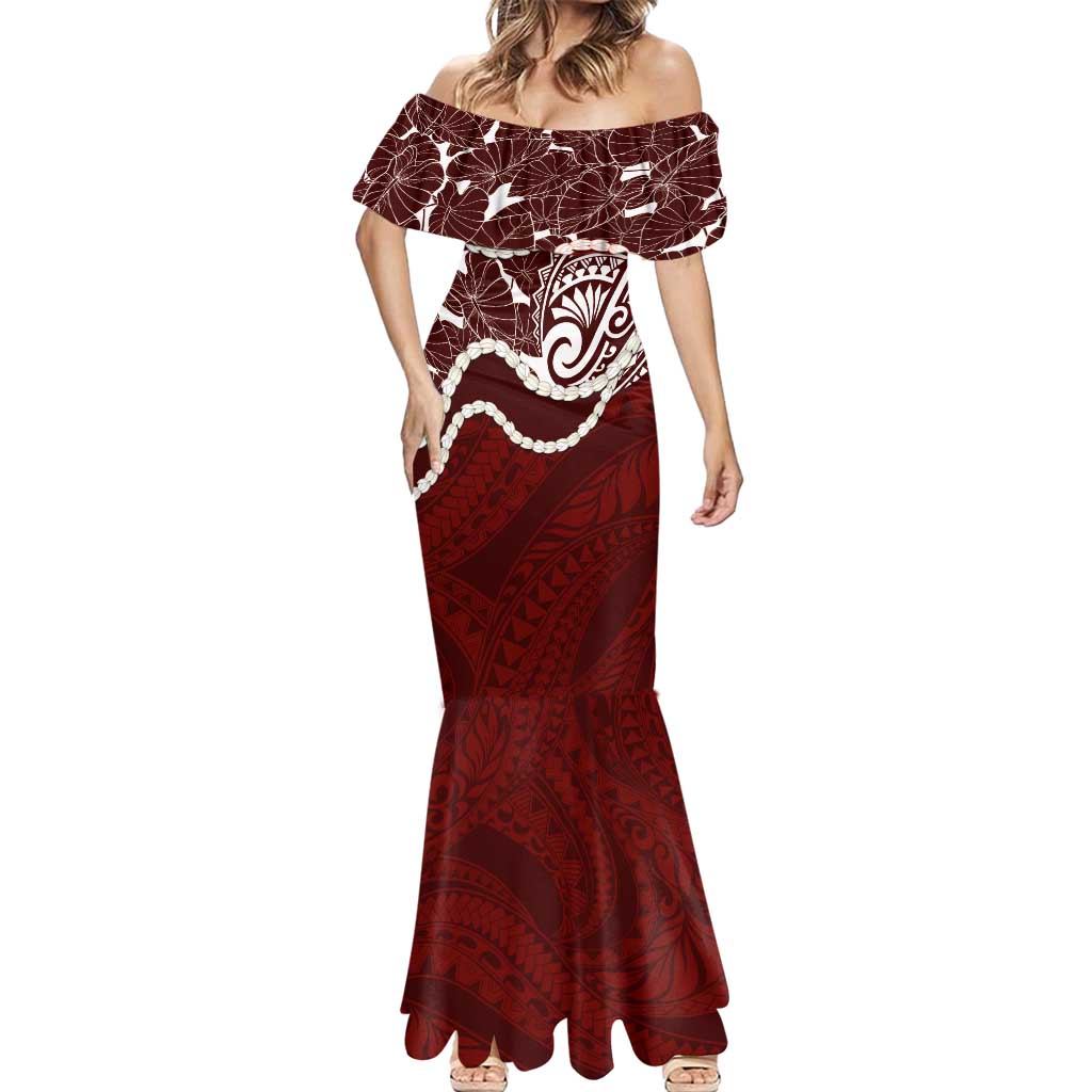 Aloha Hawaii Kalo Pikake Lei Mermaid Dress Chest Tattoo Oxblood Hawaiian Pattern LT14 - Polynesian Pride