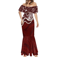 Aloha Hawaii Kalo Pikake Lei Mermaid Dress Chest Tattoo Oxblood Hawaiian Pattern LT14 - Polynesian Pride