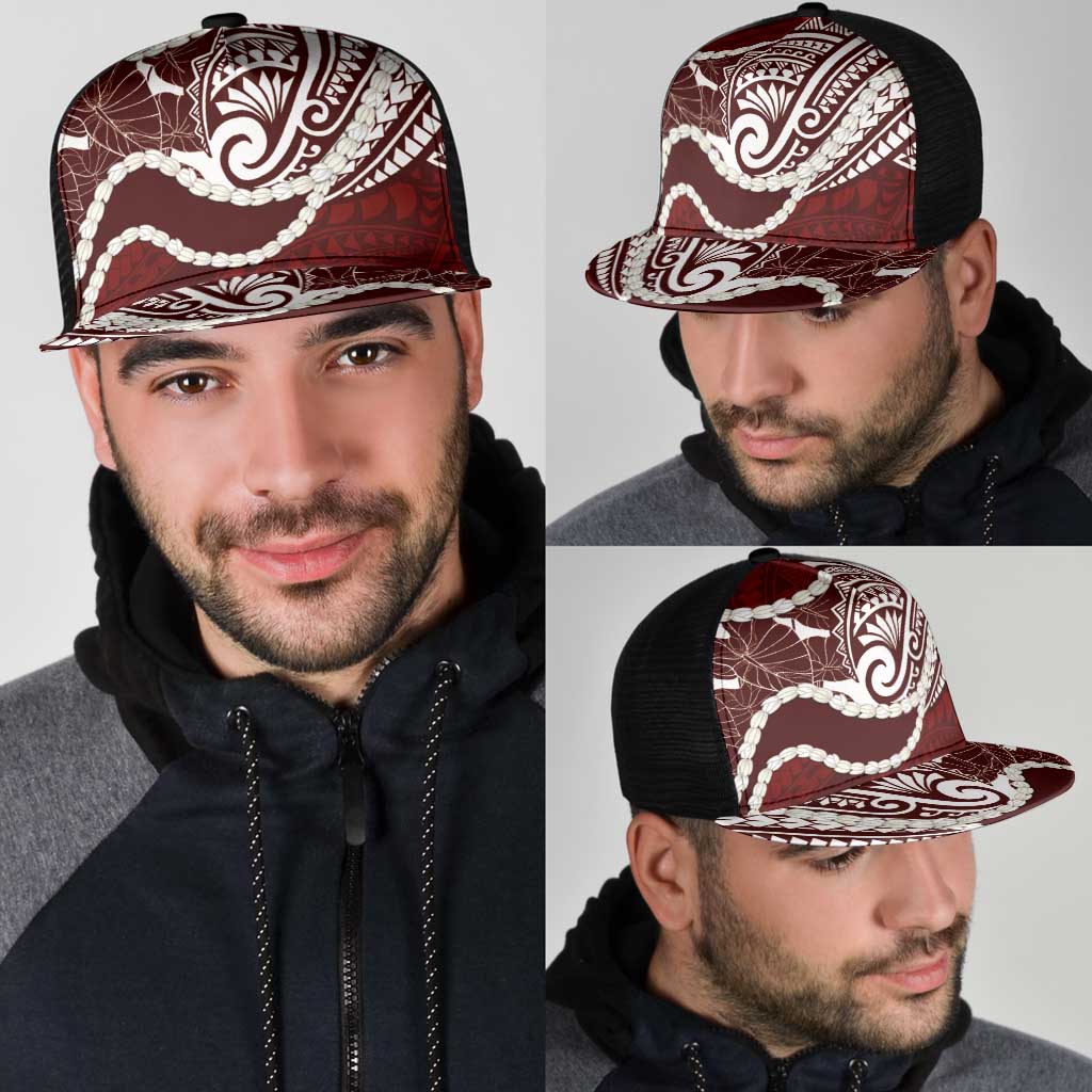 Aloha Hawaii Kalo Pikake Lei Mesh Trucker Cap Chest Tattoo Oxblood Hawaiian Pattern
