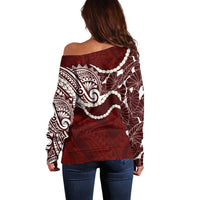 Aloha Hawaii Kalo Pikake Lei Off Shoulder Sweater Chest Tattoo Oxblood Hawaiian Pattern