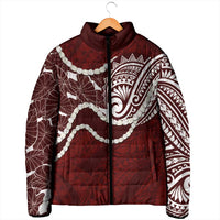 Aloha Hawaii Kalo Pikake Lei Padded Jacket Chest Tattoo Oxblood Hawaiian Pattern