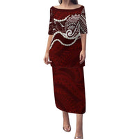Aloha Hawaii Kalo Pikake Lei Puletasi Chest Tattoo Oxblood Hawaiian Pattern LT14 Long Dress Oxblood - Polynesian Pride