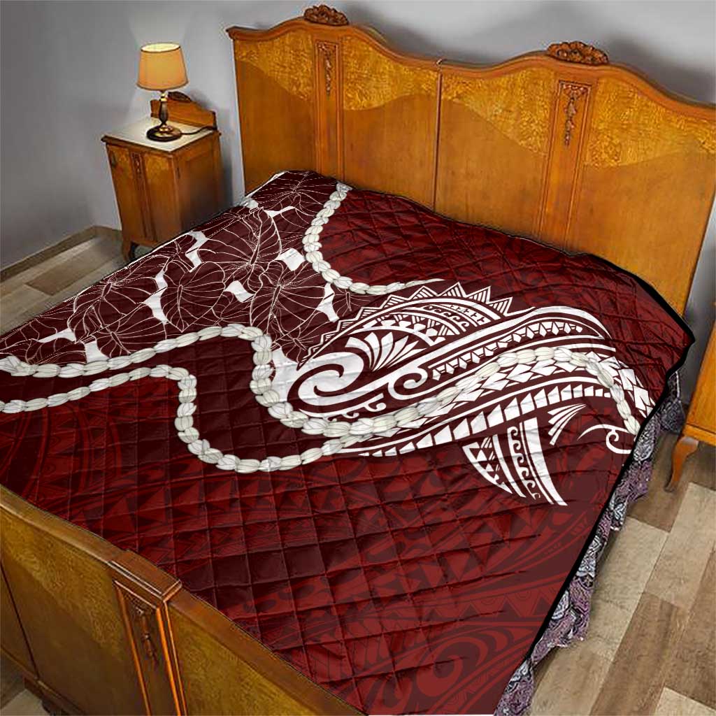 Aloha Hawaii Kalo Pikake Lei Quilt Chest Tattoo Oxblood Hawaiian Pattern