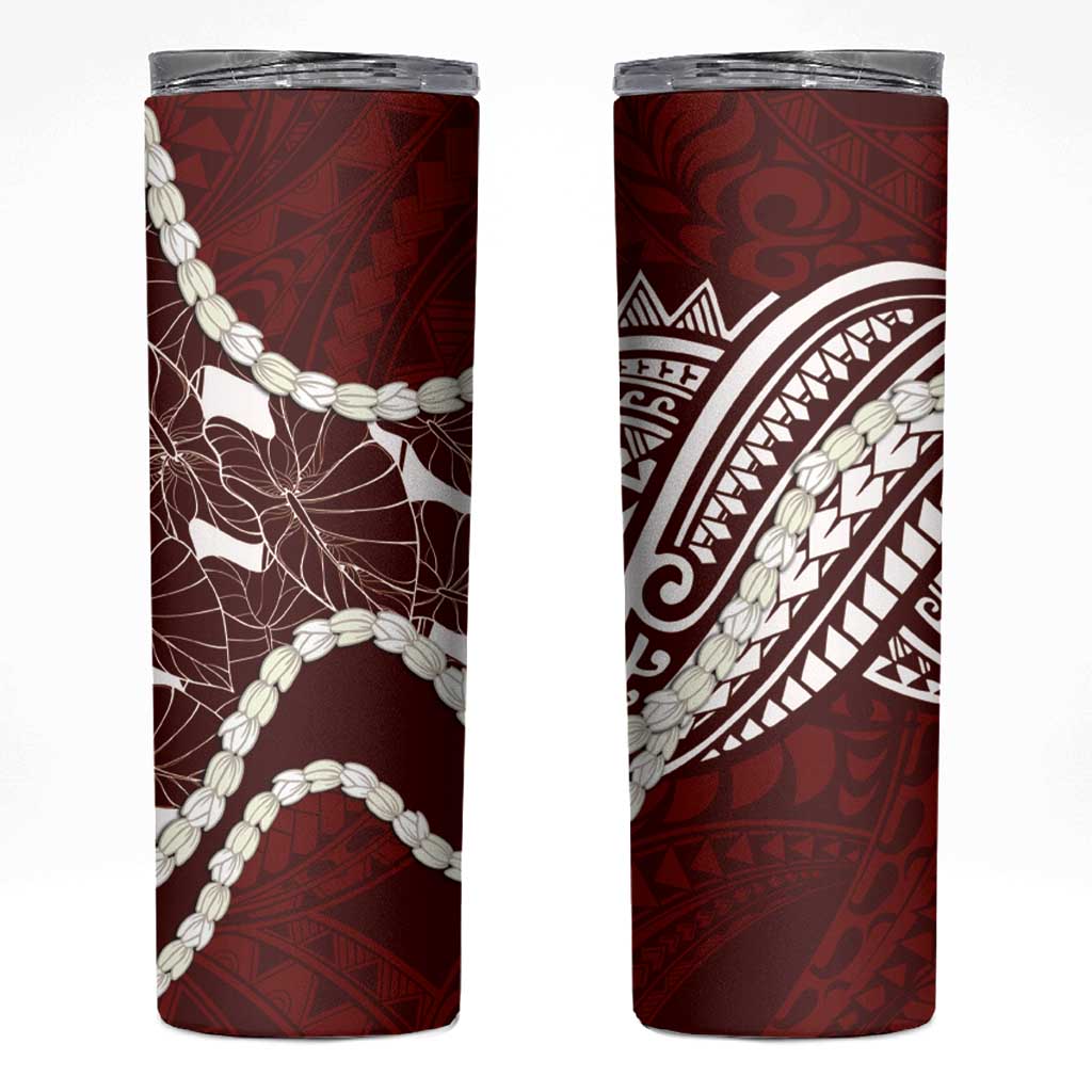 Aloha Hawaii Kalo Pikake Lei Skinny Tumbler Chest Tattoo Oxblood Hawaiian Pattern LT14 Oxblood - Polynesian Pride