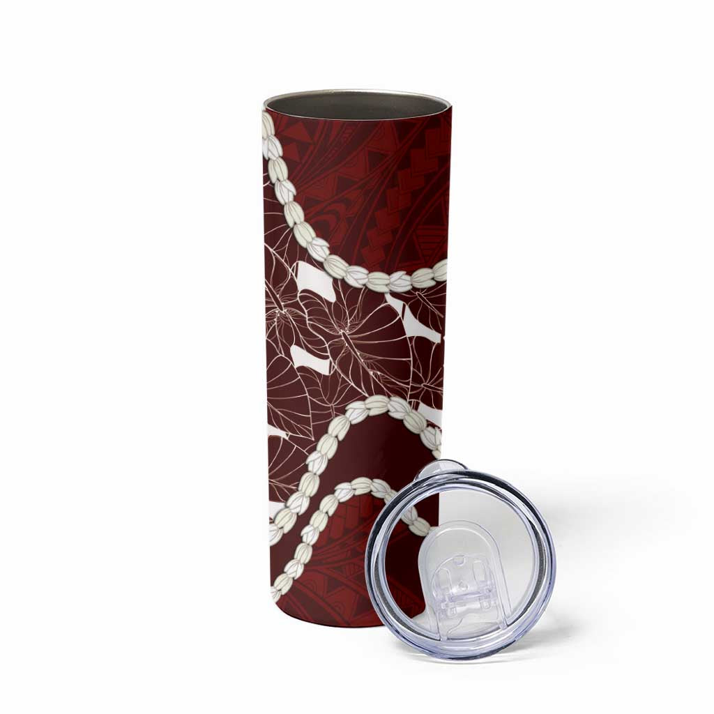 Aloha Hawaii Kalo Pikake Lei Skinny Tumbler Chest Tattoo Oxblood Hawaiian Pattern LT14 - Polynesian Pride
