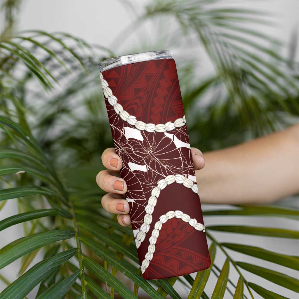 Aloha Hawaii Kalo Pikake Lei Skinny Tumbler Chest Tattoo Oxblood Hawaiian Pattern LT14 - Polynesian Pride