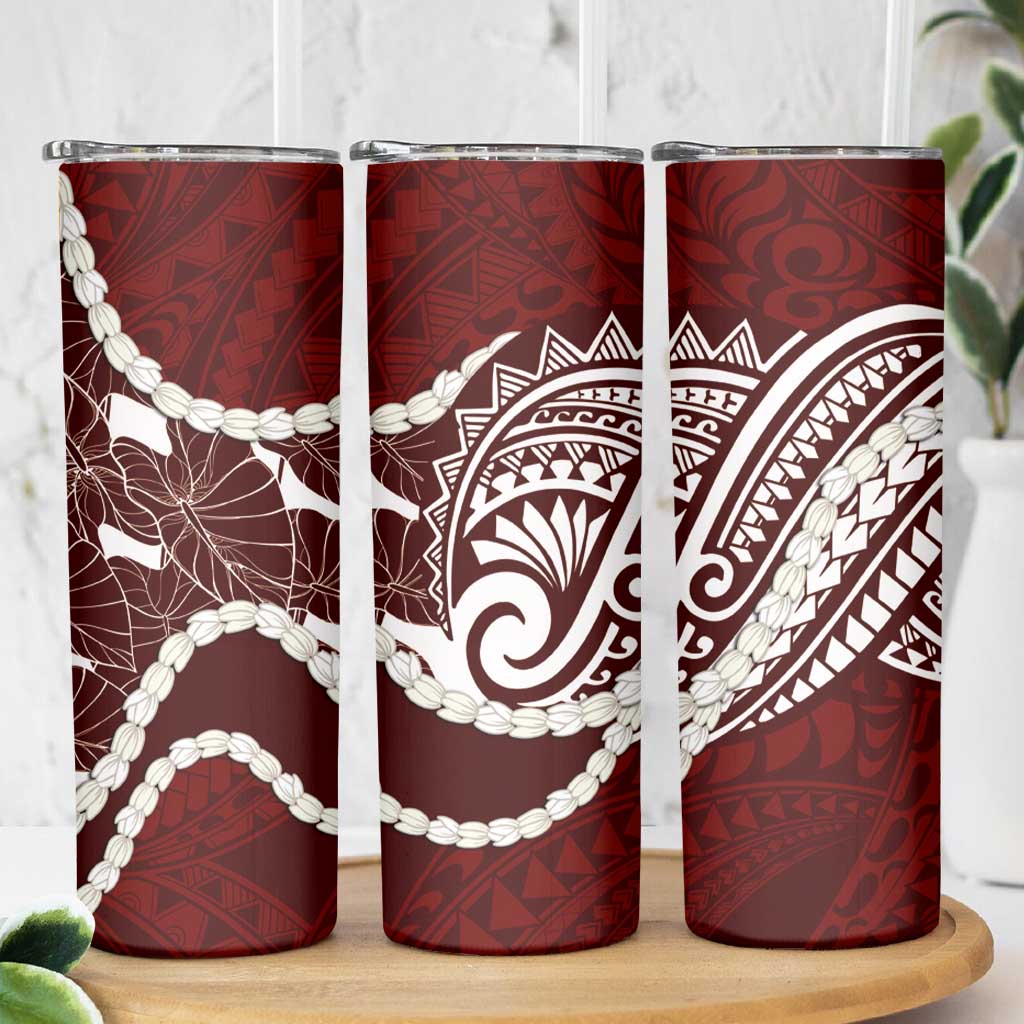 Aloha Hawaii Kalo Pikake Lei Skinny Tumbler Chest Tattoo Oxblood Hawaiian Pattern LT14 - Polynesian Pride