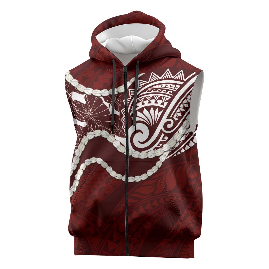 Aloha Hawaii Kalo Pikake Lei Sleeveless Zip Hoodie Chest Tattoo Oxblood Hawaiian Pattern LT14 Oxblood - Polynesian Pride