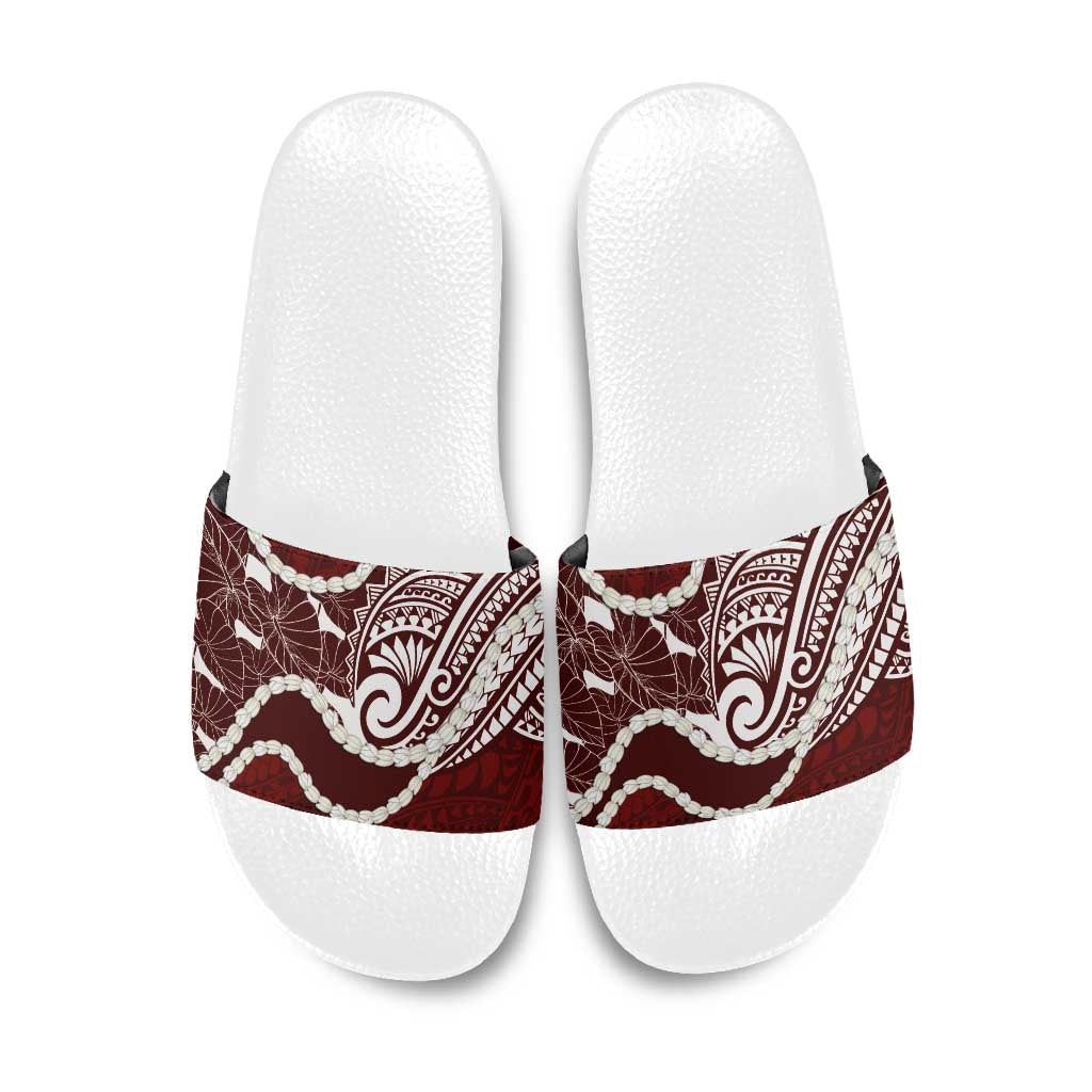 Aloha Hawaii Kalo Pikake Lei Slide Sandals Chest Tattoo Oxblood Hawaiian Pattern