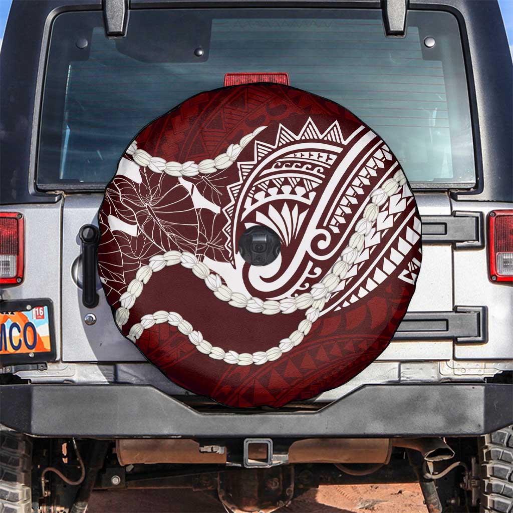 Aloha Hawaii Kalo Pikake Lei Spare Tire Cover Chest Tattoo Oxblood Hawaiian Pattern LT14 Oxblood - Polynesian Pride