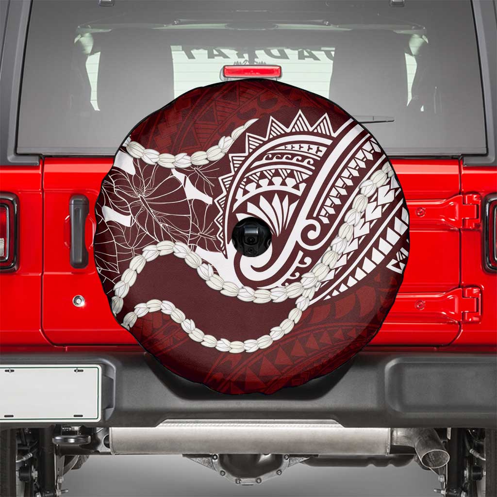 Aloha Hawaii Kalo Pikake Lei Spare Tire Cover Chest Tattoo Oxblood Hawaiian Pattern LT14 - Polynesian Pride