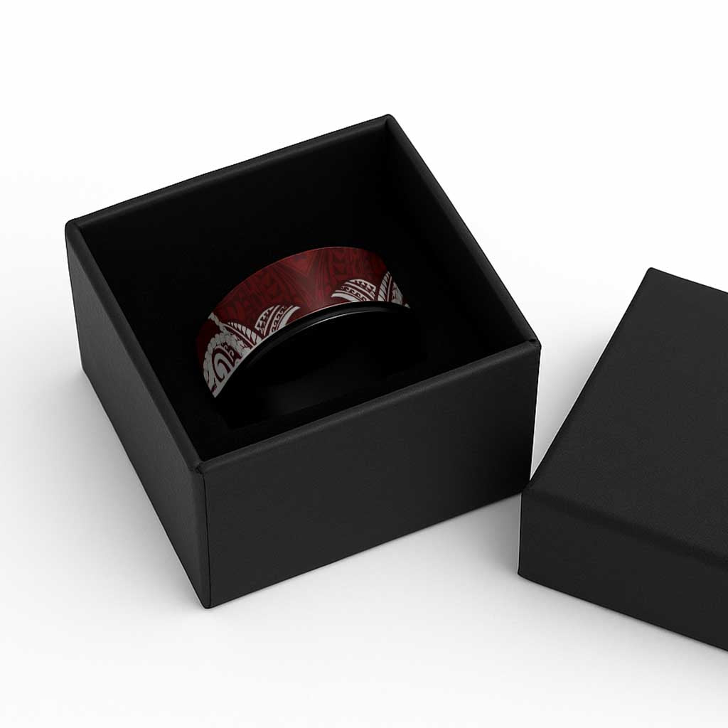 Aloha Hawaii Kalo Pikake Lei Spinner Ring Chest Tattoo Oxblood Hawaiian Pattern
