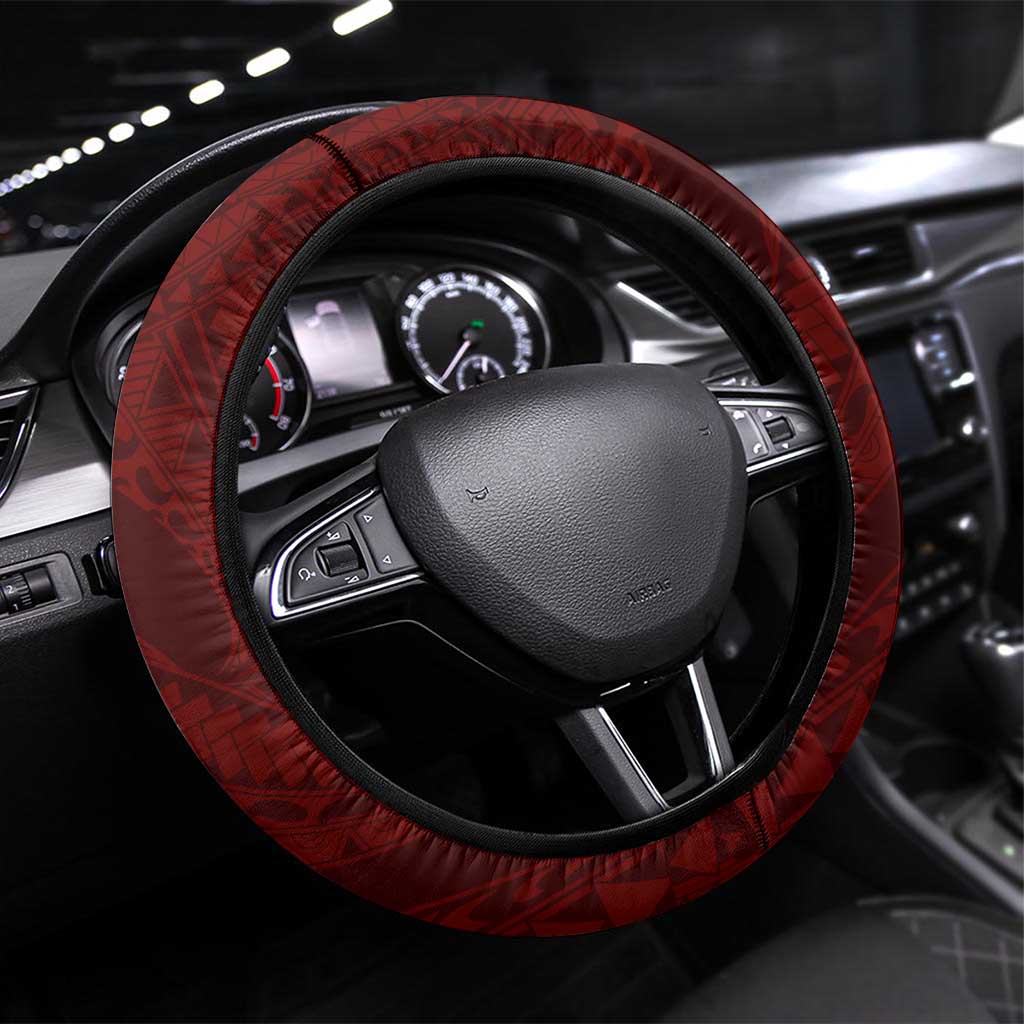 Aloha Hawaii Kalo Pikake Lei Steering Wheel Cover Chest Tattoo Oxblood Hawaiian Pattern
